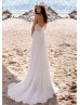 Spaghetti Straps Ivory Boho Beach Lace Chiffon Wedding Dress
